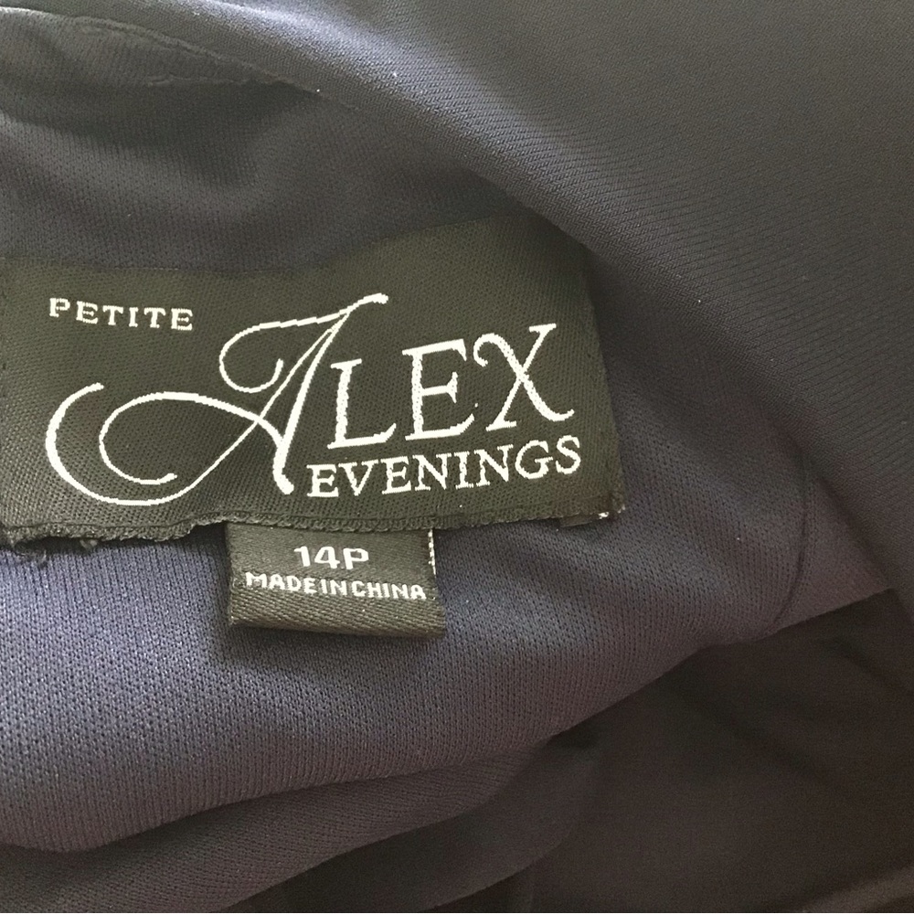 Alex Evenings Celeste Cowl Neck Gown Jersey Knit Embellished Blue Size 14 Petite - Picture 7 of 8